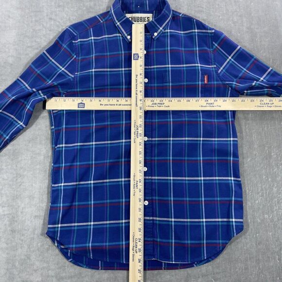 Chubbies Mens Medium Blue Plaid‎ Button Down Long Sleeve Shirt - Picture 5 of 7